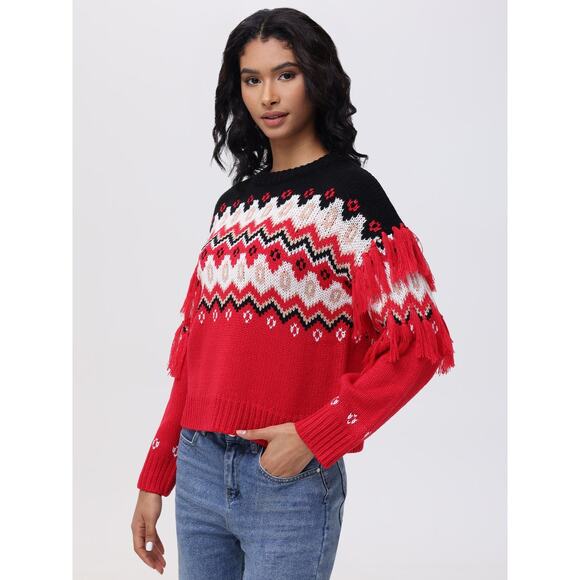 525 America Dresses & Skirts - $159 NWT 525 America XS Margaret Fringe Fair Isle Pullover in the Red Motif colo